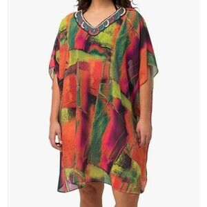 Ulla Popken Womenswear Plus Size U.S. 12-18 Curvy Abstract Chiffon V-Neck Tunic
